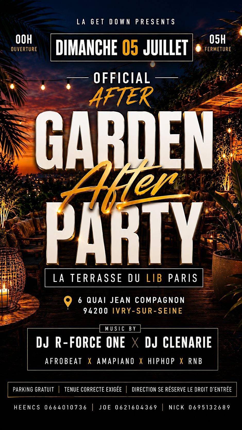 GARDEN AFTER PARTY | DIM 5 JUIL | FAN ZONE - TERRASSE - CHILL